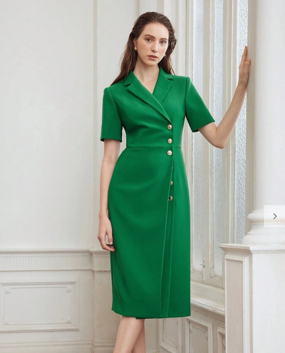 MOTF Green Blazer Dress with Gold Buttons